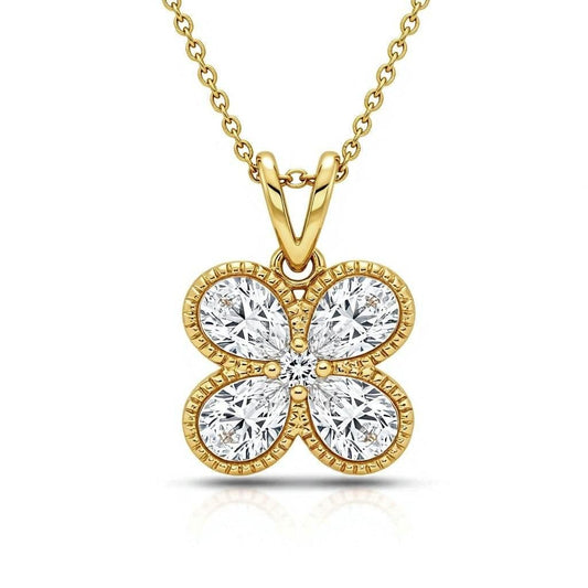 Dina Pear Shape Diamond Clover Pendant - Jewelslane