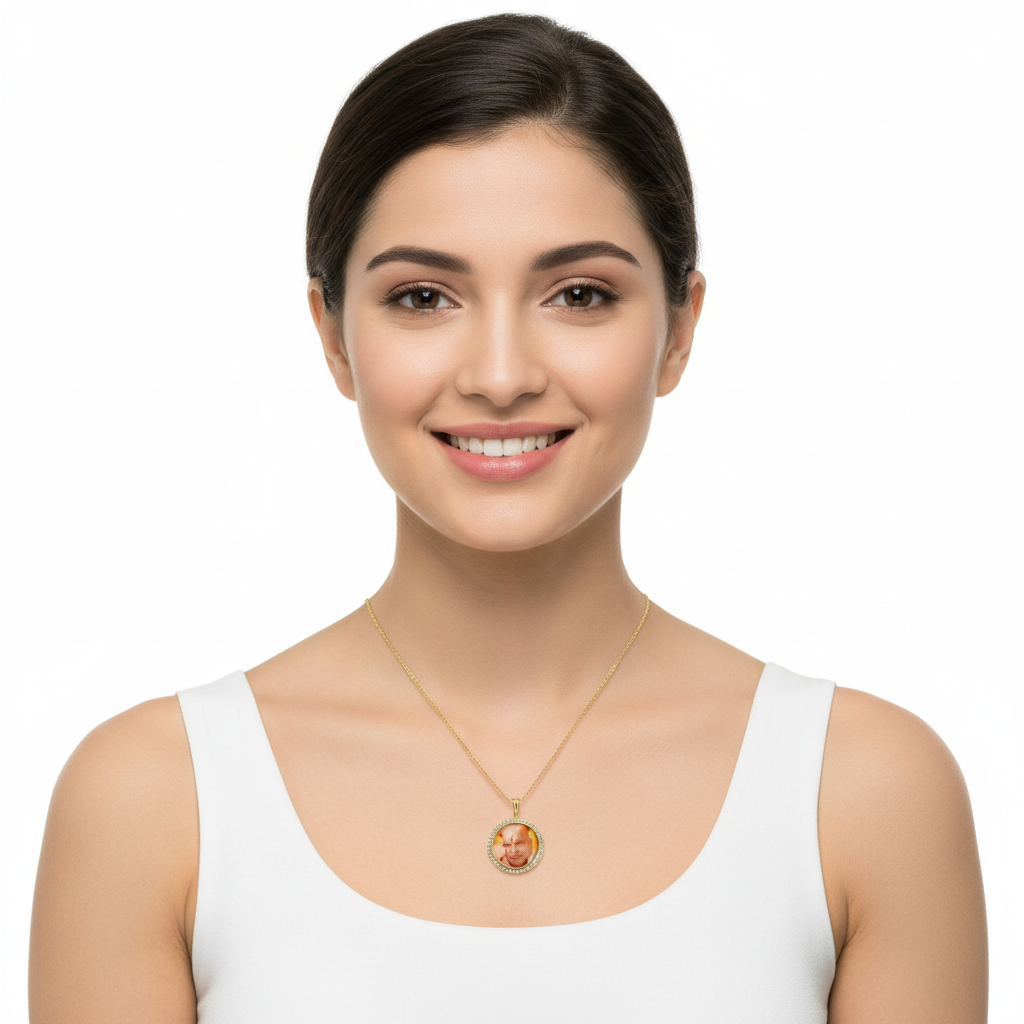 Diamond studded auspicious Guruji swaroop pendant in gold - Jewelslane