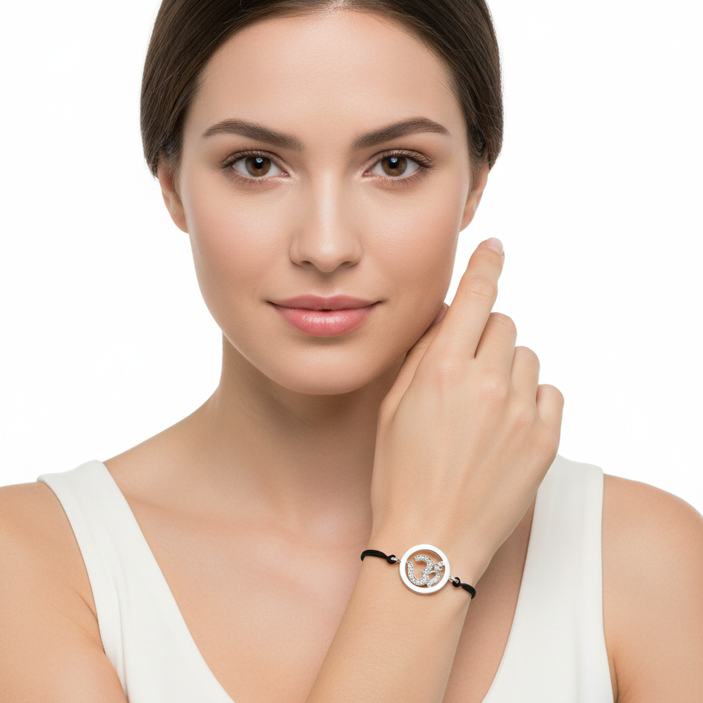Om Bracelet  Inside Diamond in Silver
