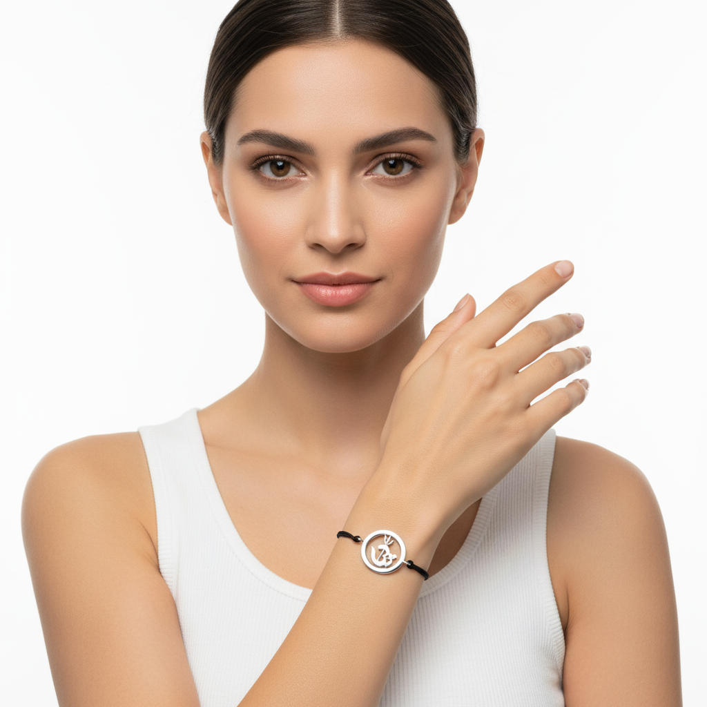 Om Shakti Bracelet in Silver with Diamonds