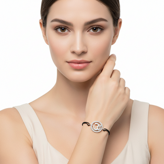 Diamond Studded Elegant Om Bracelet in 92.5 Silver
