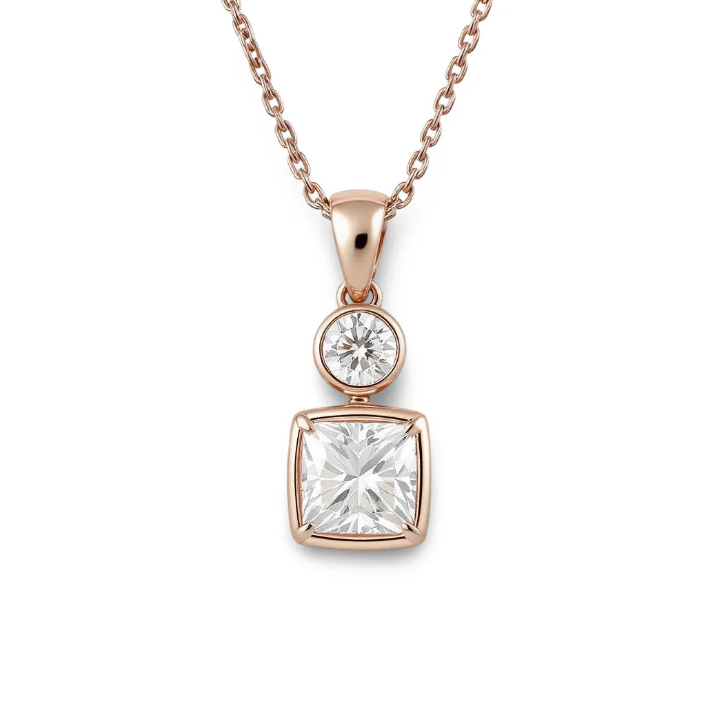 Fia Princess Cut Lab Diamond Bezel set Pendant - Jewelslane