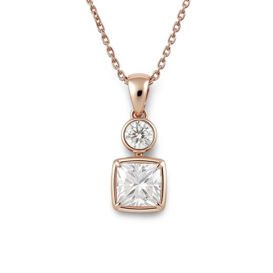 Fia Princess Cut Lab Diamond Bezel set Pendant - Jewelslane