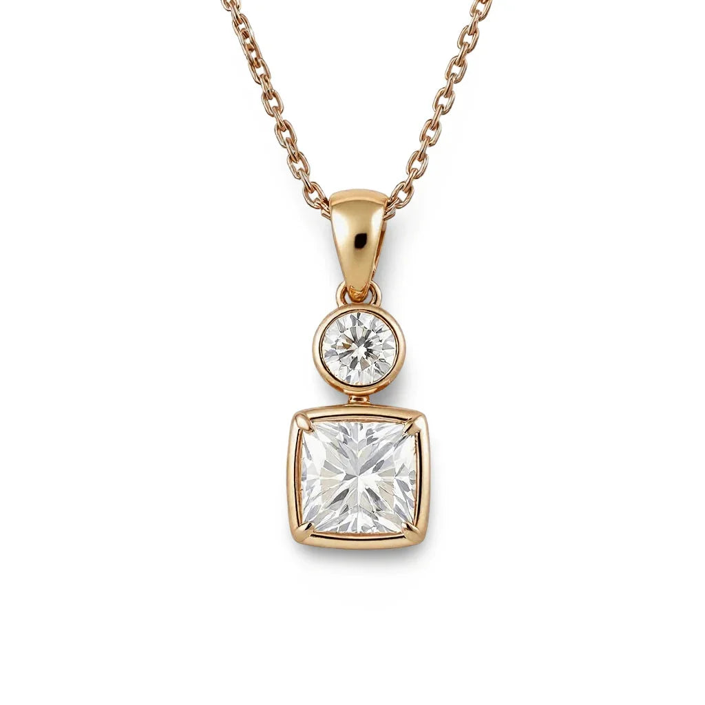 Fia Princess Cut Lab Diamond Bezel set Pendant - Jewelslane