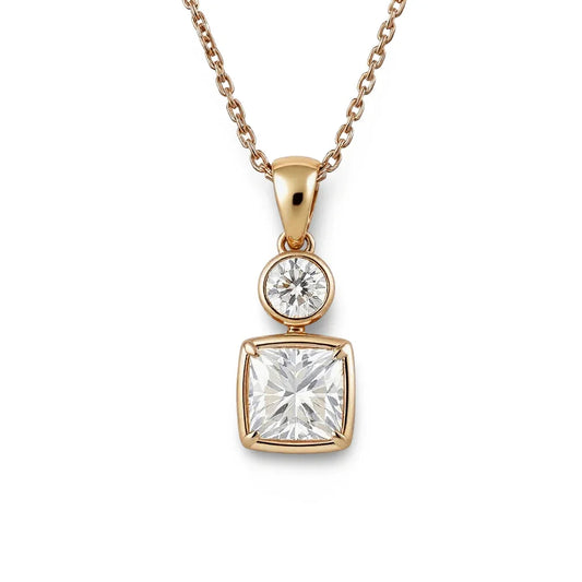 Fia Princess Cut Lab Diamond Bezel set Pendant - Jewelslane