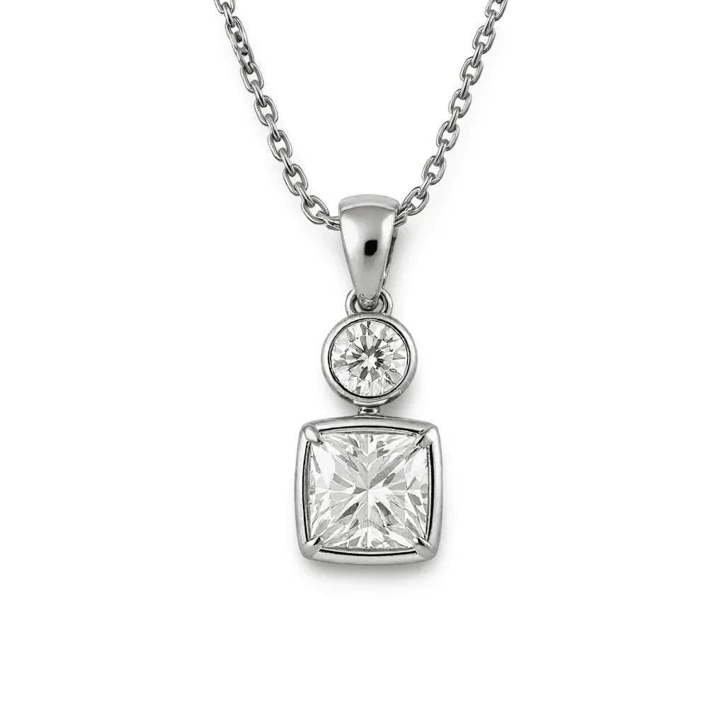 Fia Princess Cut Lab Diamond Bezel set Pendant - Jewelslane