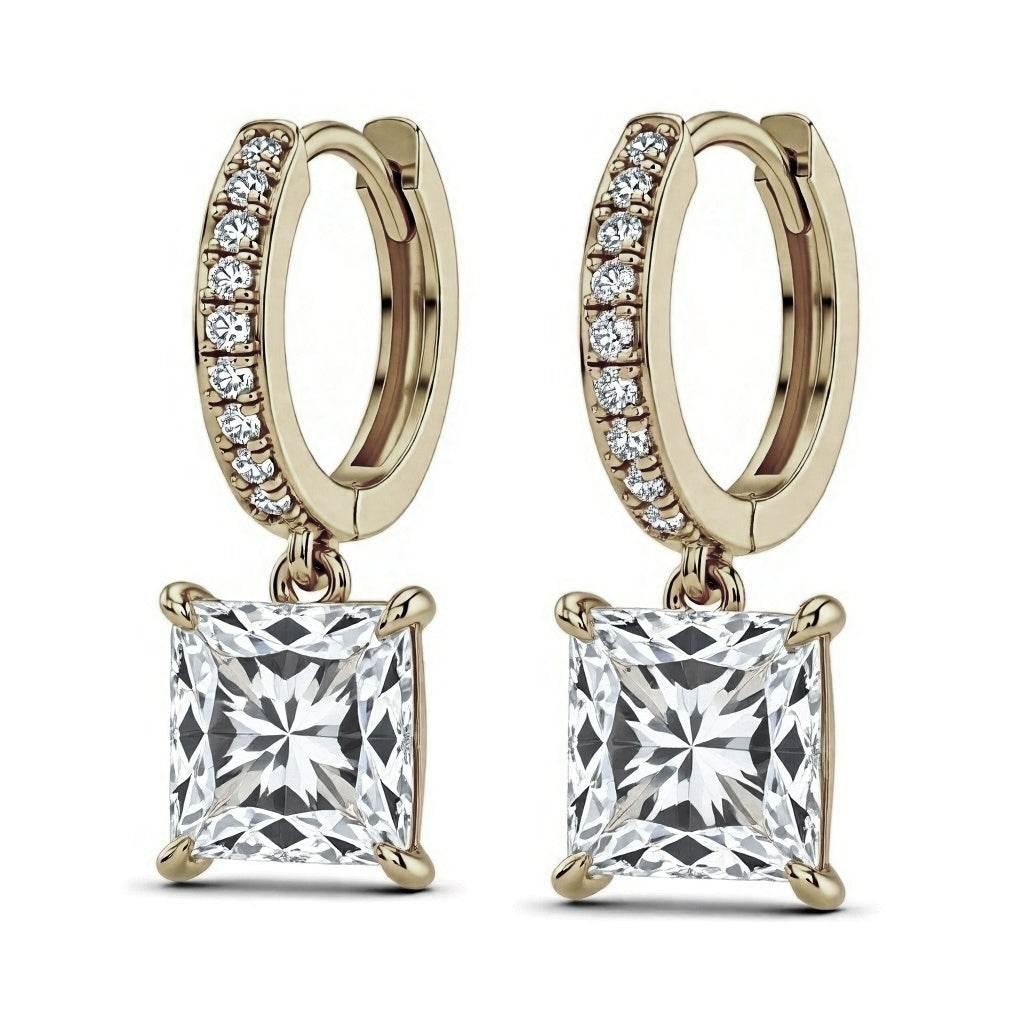 White Flor Princess Cut Lab Diamond Solitaire Hoop earrings