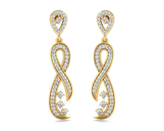 Fraya Long Diamond Danglers in Gold - Jewelslane