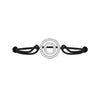 Silver alphabet O bracelet with diamonds and black adjustable cord