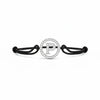 Silver diamond alphabet P bracelet with black adjustable cord, minimalist jewelry design