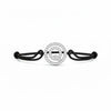 Silver diamond Q letter bracelet with black adjustable cord on white background