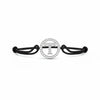 Silver diamond alphabet T bracelet with black adjustable cord on white background