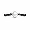 Silver diamond alphabet U bracelet with black adjustable cord on white background
