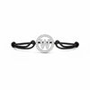 Diamond letter W bracelet with black adjustable cord and circular silver setting
