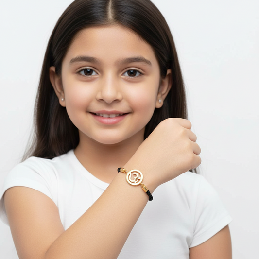 OM Bracelet On Nylon Thread with Gold Plated Adjustable Silver Lock for Girls