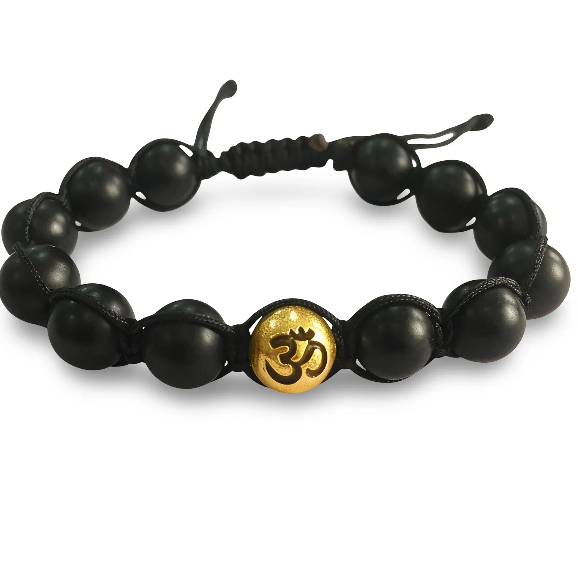 Gold Aum Bracelet With Black Onyx Beads - Jewelslane