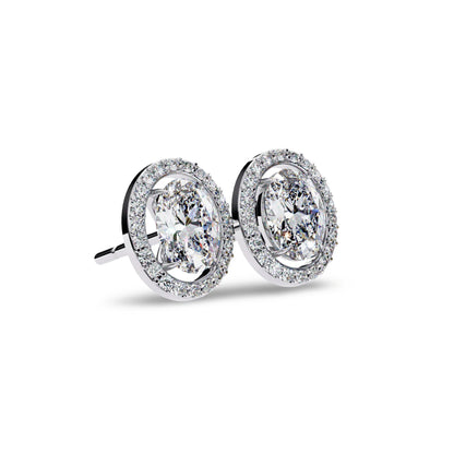 Heena Lab Diamond Oval shape Solitaire Diamond Earrings with diamond Halo - Jewelslane