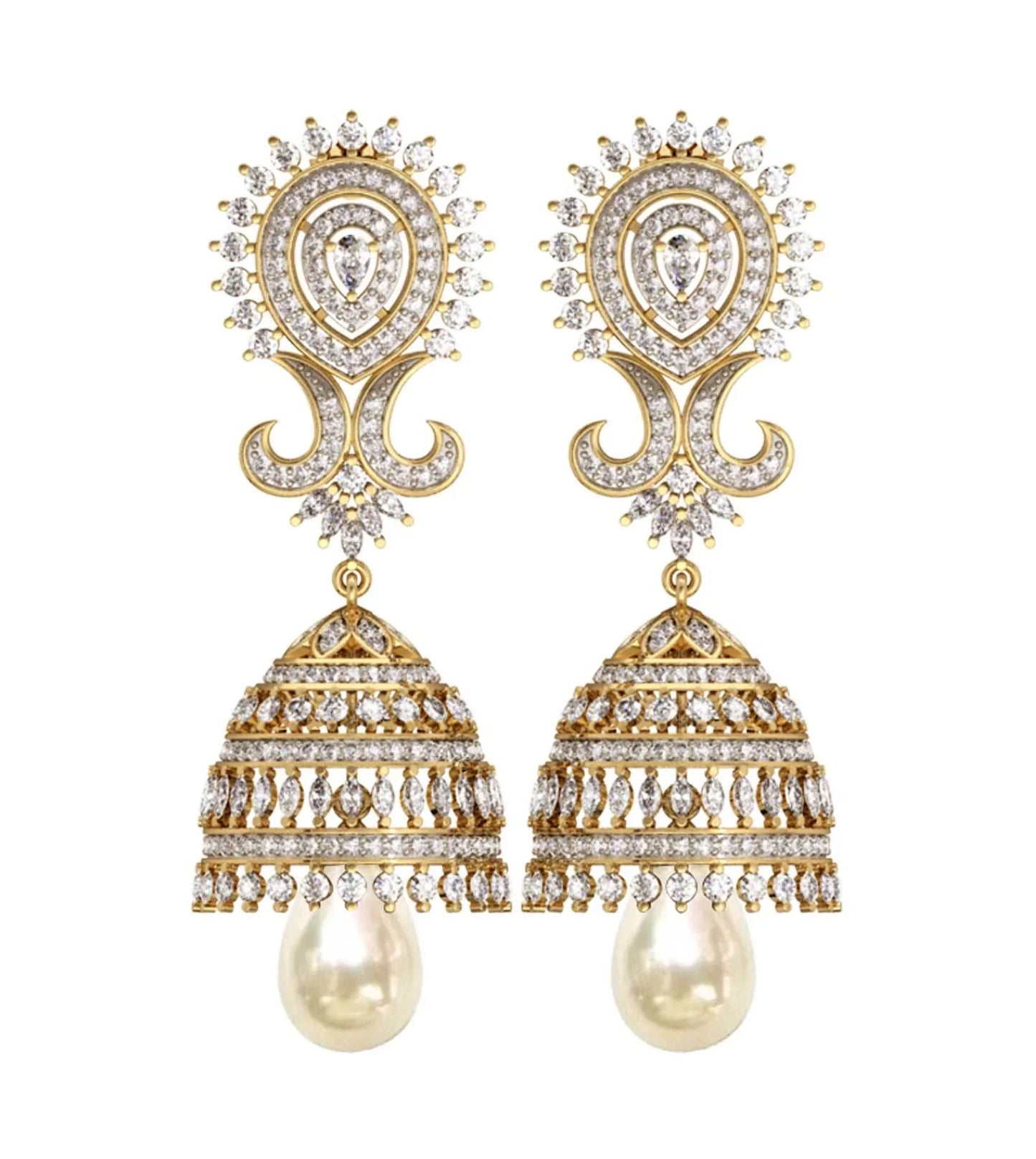 Diamond & pearl Jhumkis - Jewelslane