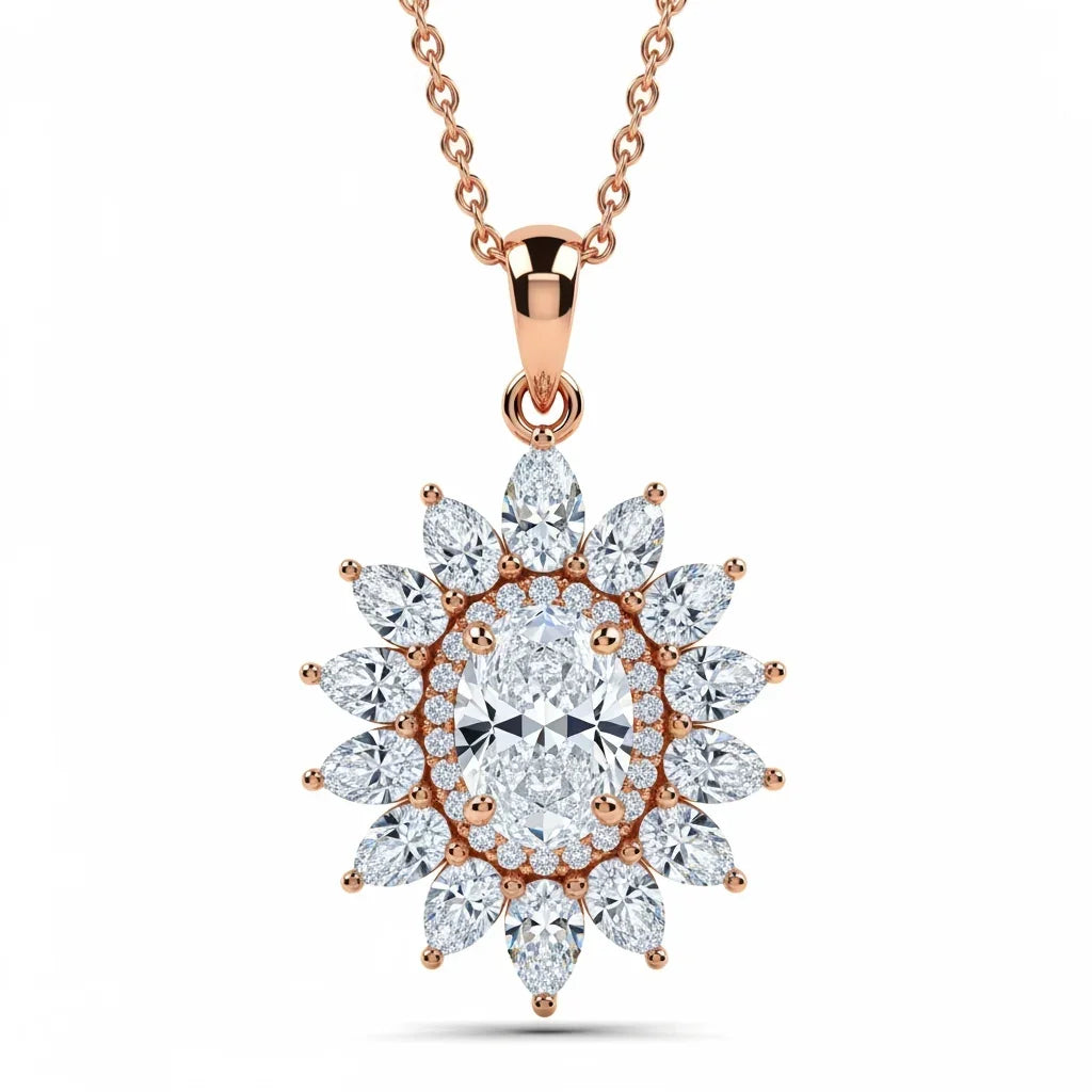Kinzy Oval Shape Diamond solitaire Pendant - Jewelslane