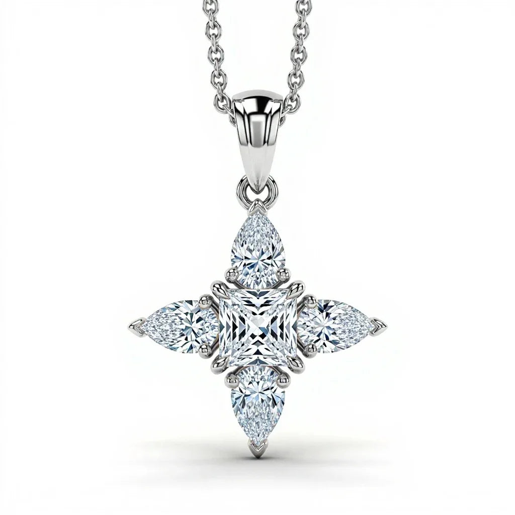 Kio Princess Cut Lab Diamond Solitaires Pendant - Jewelslane