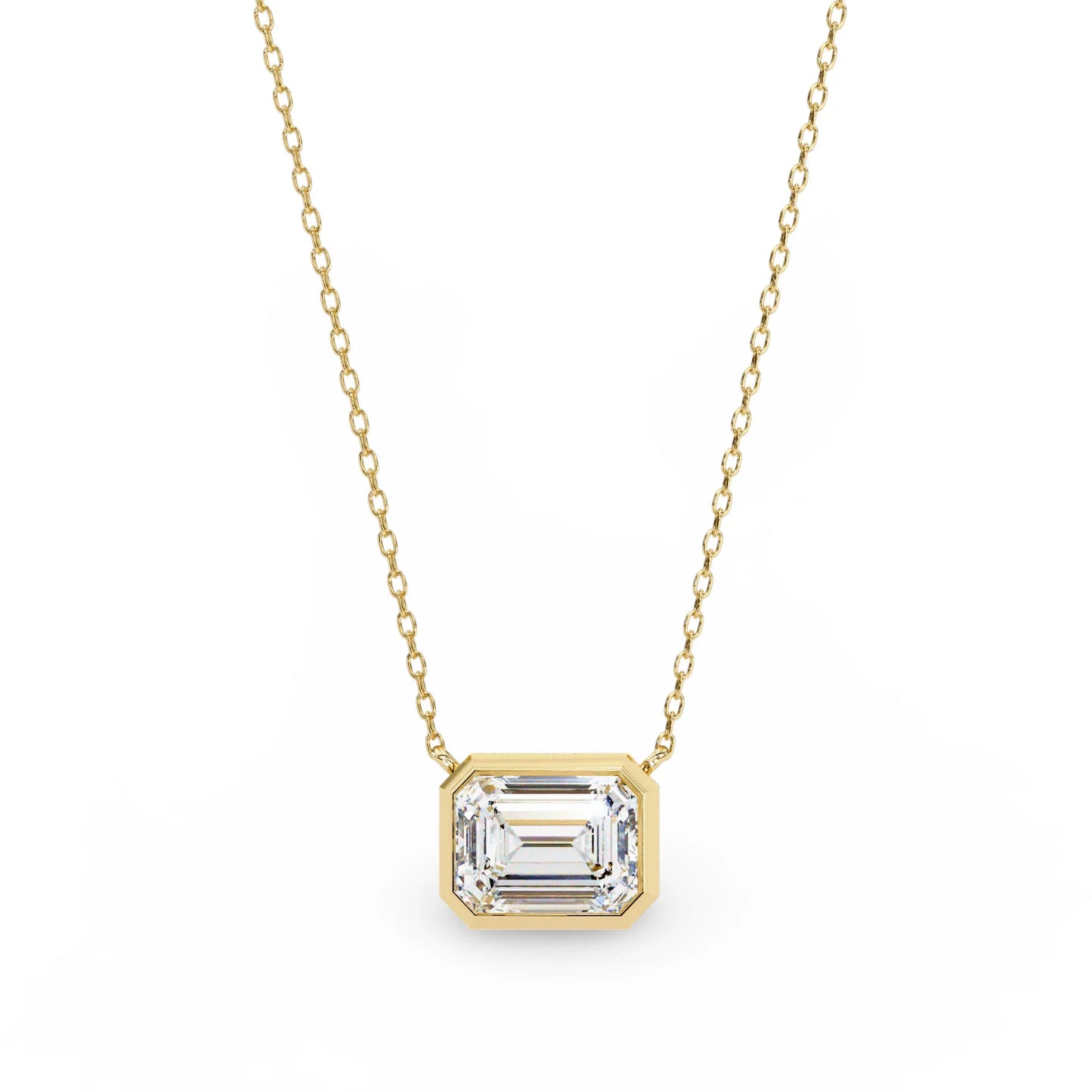Lana Emerald Cut Lab Grown Diamond Solitaire Pendant on gold chain - Jewelslane