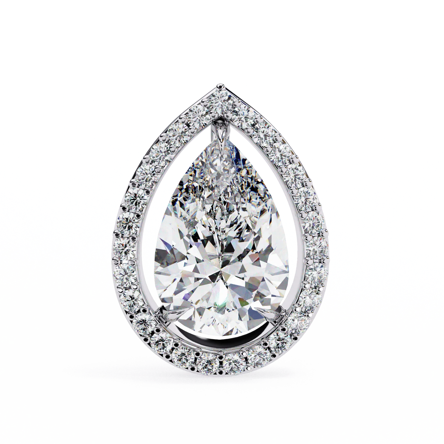 Leena Pear Shape Lab Grown Diamond Solitaire Earrings with diamond Halo in Gold - Jewelslane