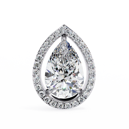 Leena Pear Shape Lab Grown Diamond Solitaire Earrings with diamond Halo in Gold - Jewelslane
