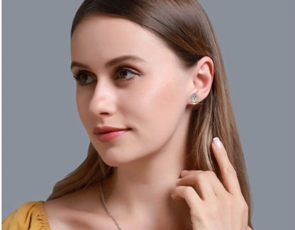 Leena Pear Shape Lab Grown Diamond Solitaire Earrings with diamond Halo in Gold - Jewelslane