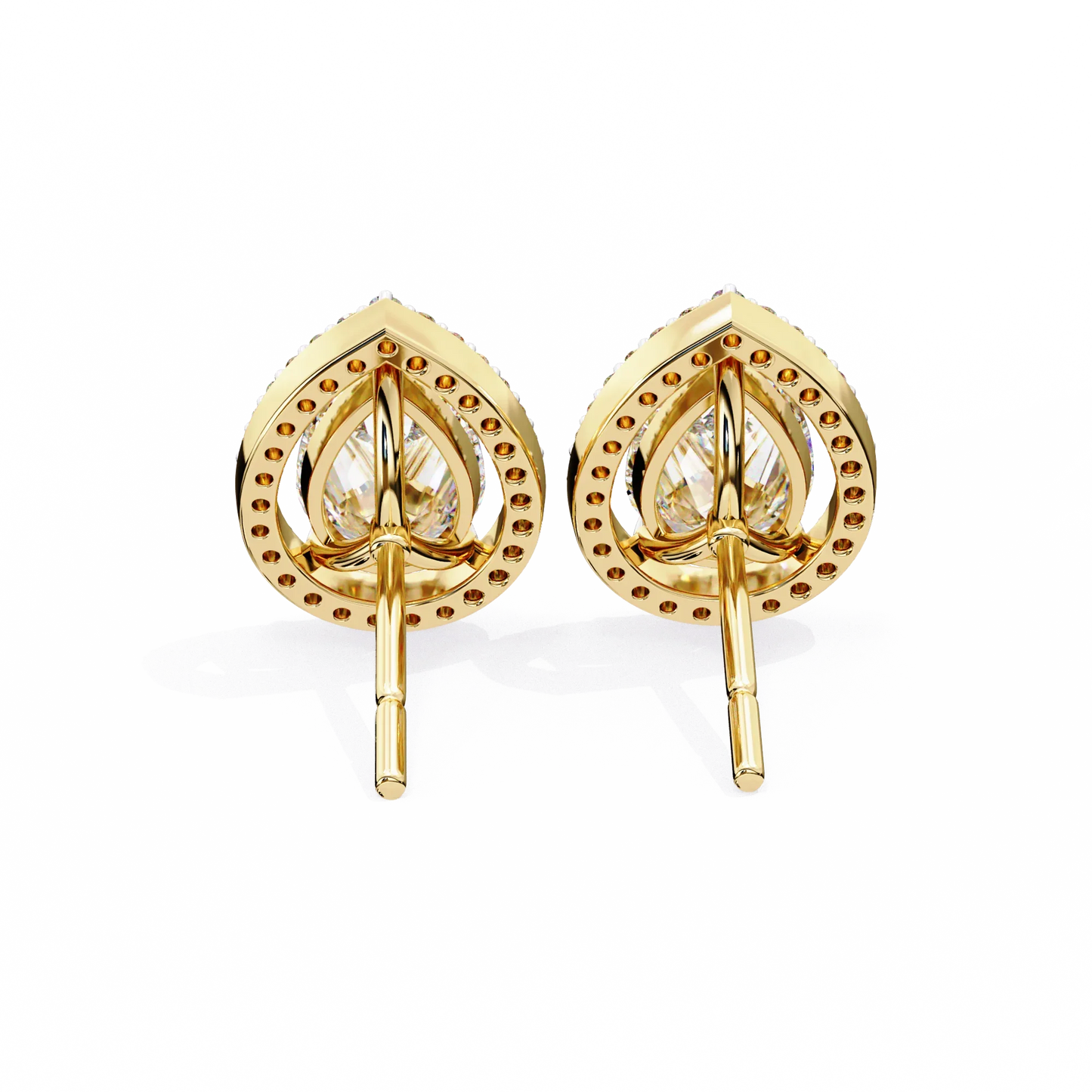 Leena Pear Shape Lab Grown Diamond Solitaire Earrings with diamond Halo in Gold - Jewelslane