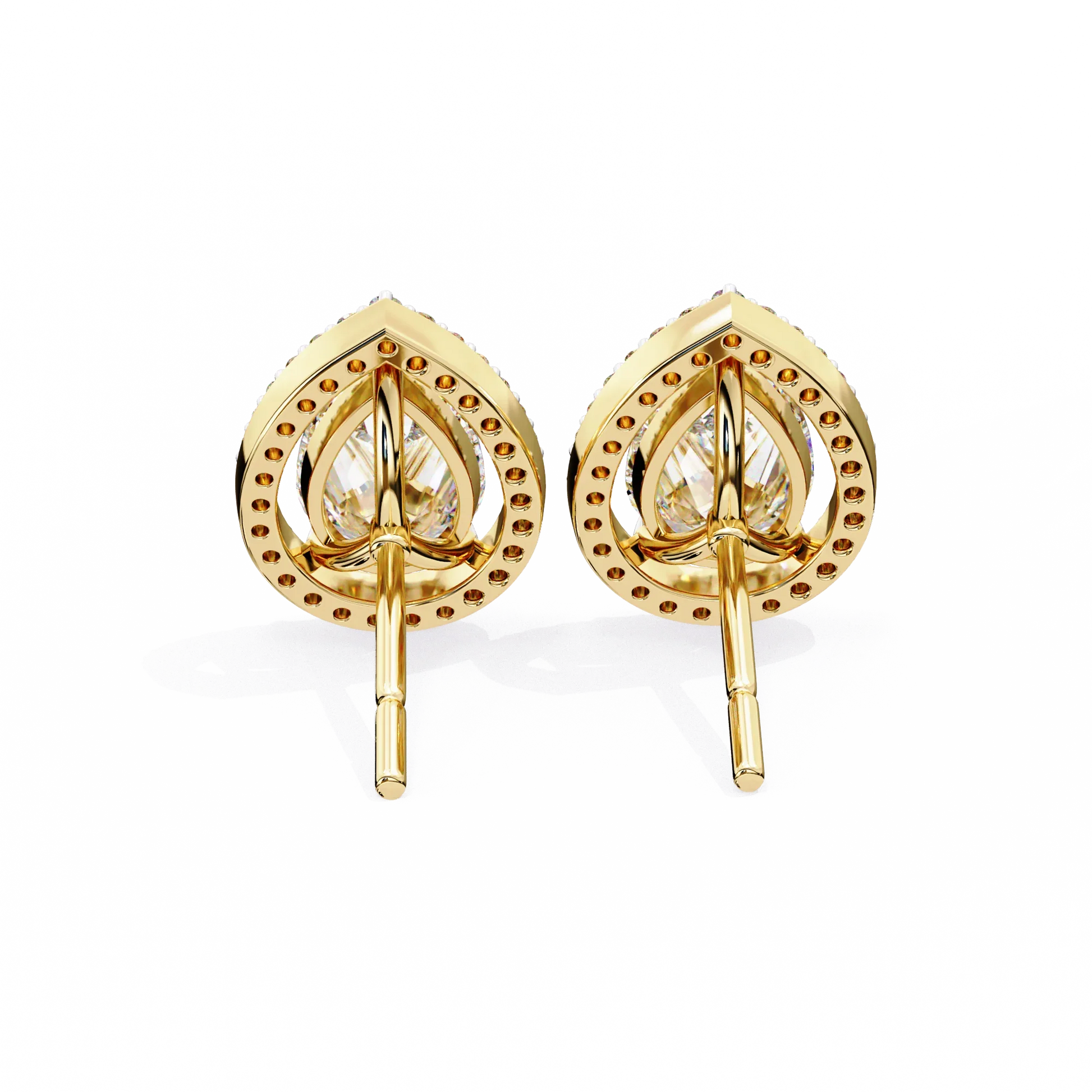 Leena Pear Shape Lab Grown Diamond Solitaire Earrings with diamond Halo in Gold - Jewelslane
