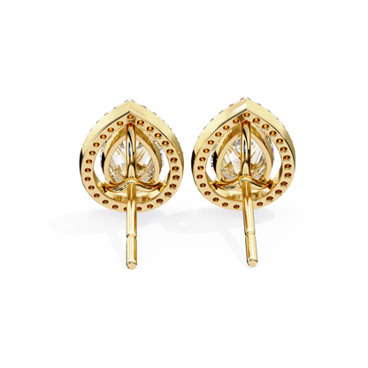 Leena Pear Shape Lab Grown Diamond Solitaire Earrings with diamond Halo in Gold - Jewelslane