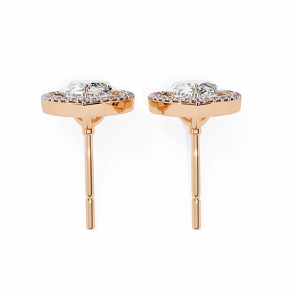 Leena Pear Shape Lab Grown Diamond Solitaire Earrings with diamond Halo in Gold - Jewelslane