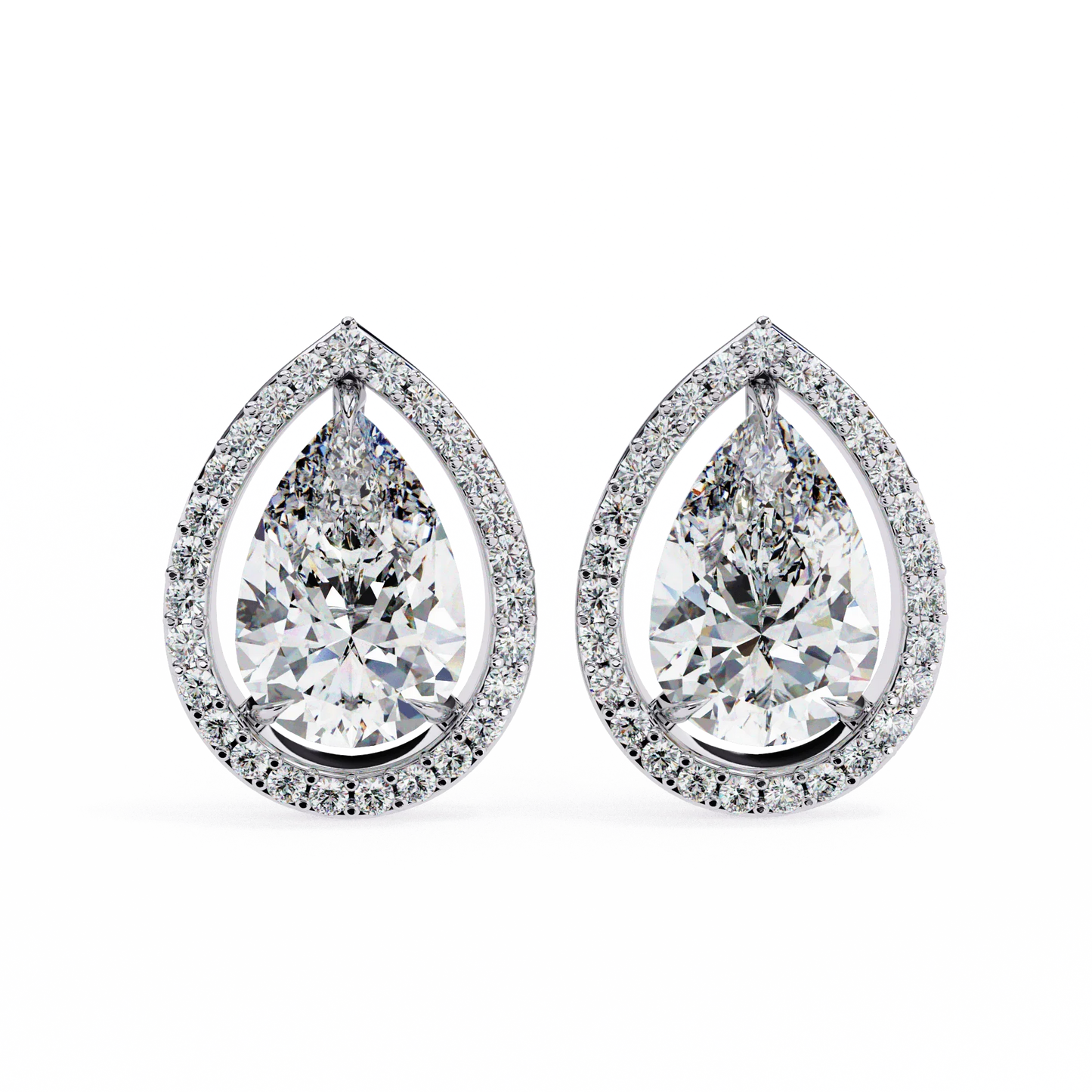 Leena Pear Shape Lab Grown Diamond Solitaire Earrings with diamond Halo in Gold - Jewelslane