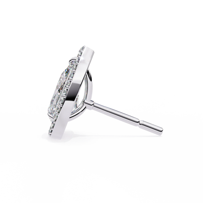 Leena Pear Shape Lab Grown Diamond Solitaire Earrings with diamond Halo in Gold - Jewelslane