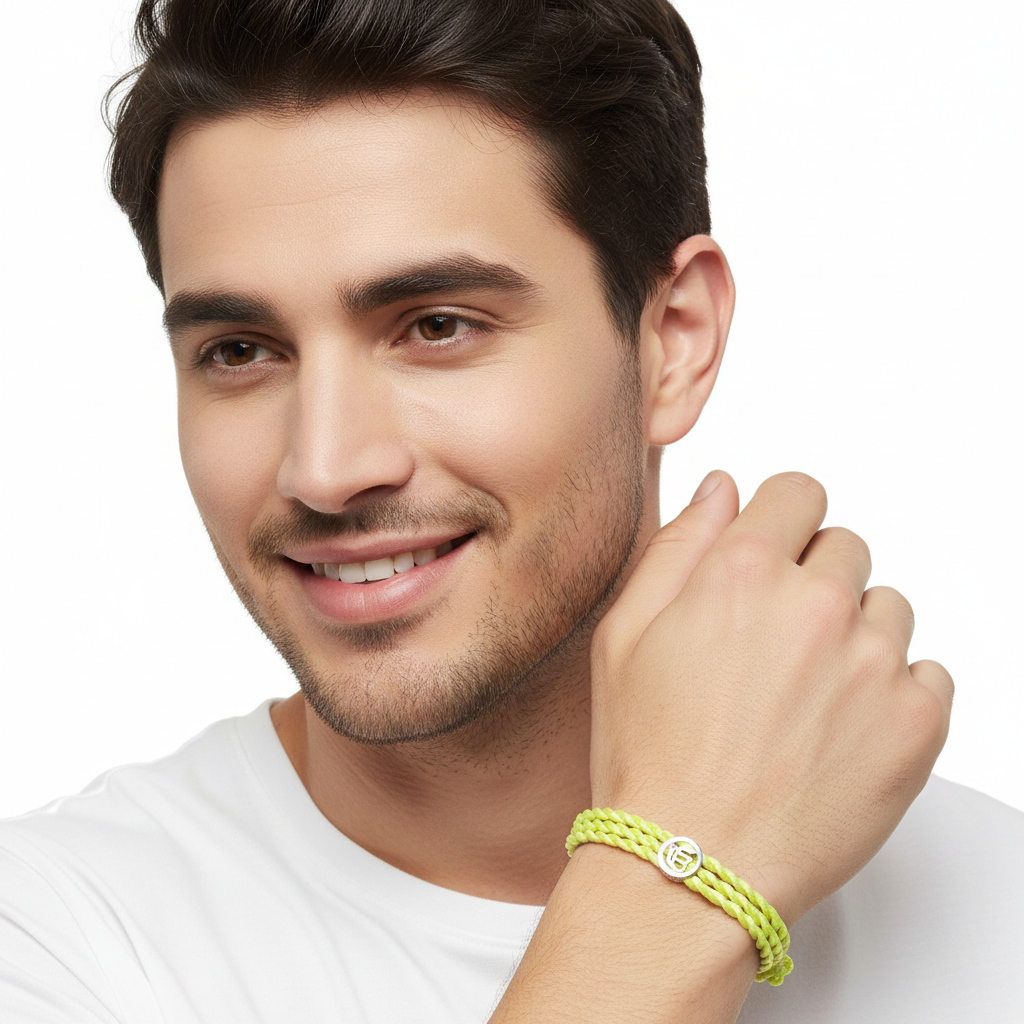 Ik Onkaar Bracelet in Silver with Diamonds on Braided Thread - Jewelslane