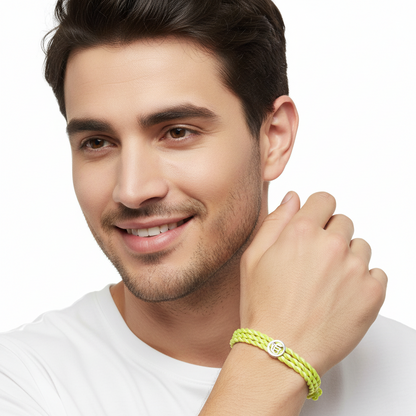 Ik Onkaar Bracelet in Silver with Diamonds on Braided Thread - Jewelslane