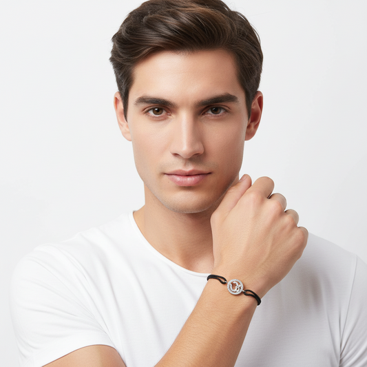 Om Bracelet in Silver with Forty-Two 0.24 Carats Diamonds