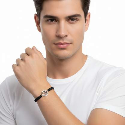 Aum Bracelet in Silver with Diamonds on Nylon Braided Thread from Aumkaara
