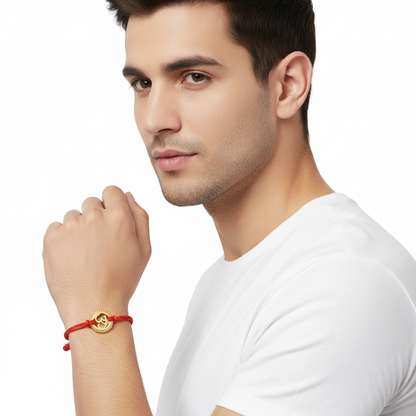 Gold Plated Om Rakhi In Silver On Free Size Adjustable Thread