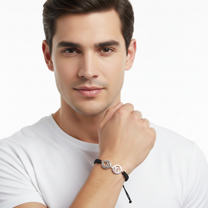 Om & Ik Onkaar Bracelet in Silver with Diamonds on Nylon thread