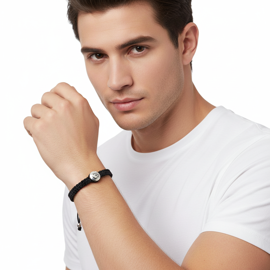 Om Braided Bracelet with Diamond in Silver