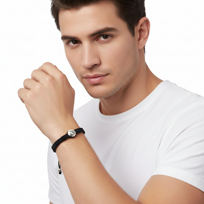 Om Braided Bracelet with Diamond in Silver