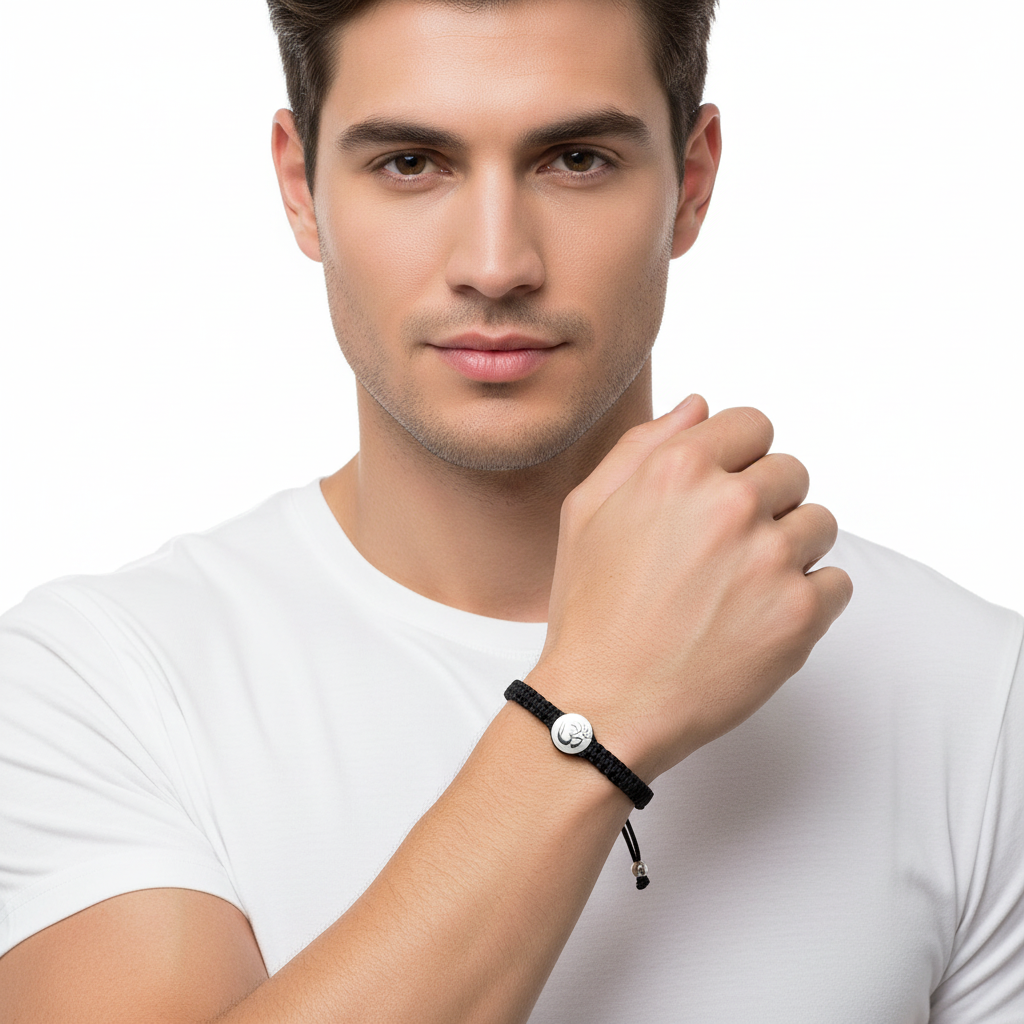 Om Braided Bracelet with Diamond in Silver