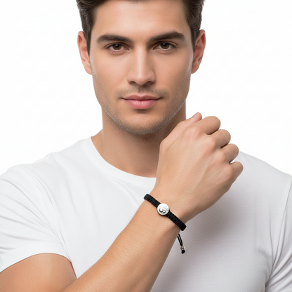 Om Braided Bracelet with Diamond in Silver