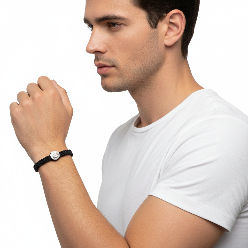 Om Braided Bracelet with Diamond in Silver