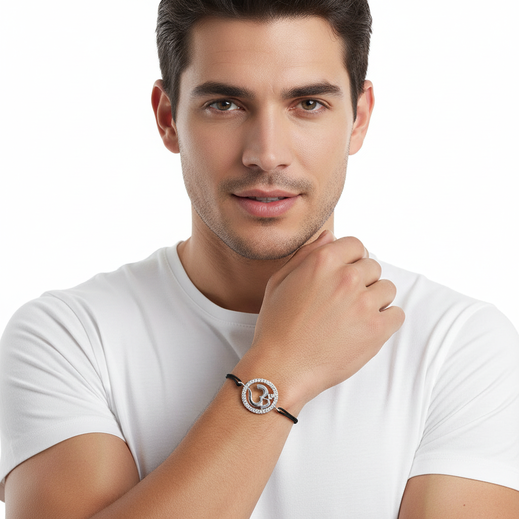 Diamond Studded Elegant Om Bracelet in 92.5 Silver