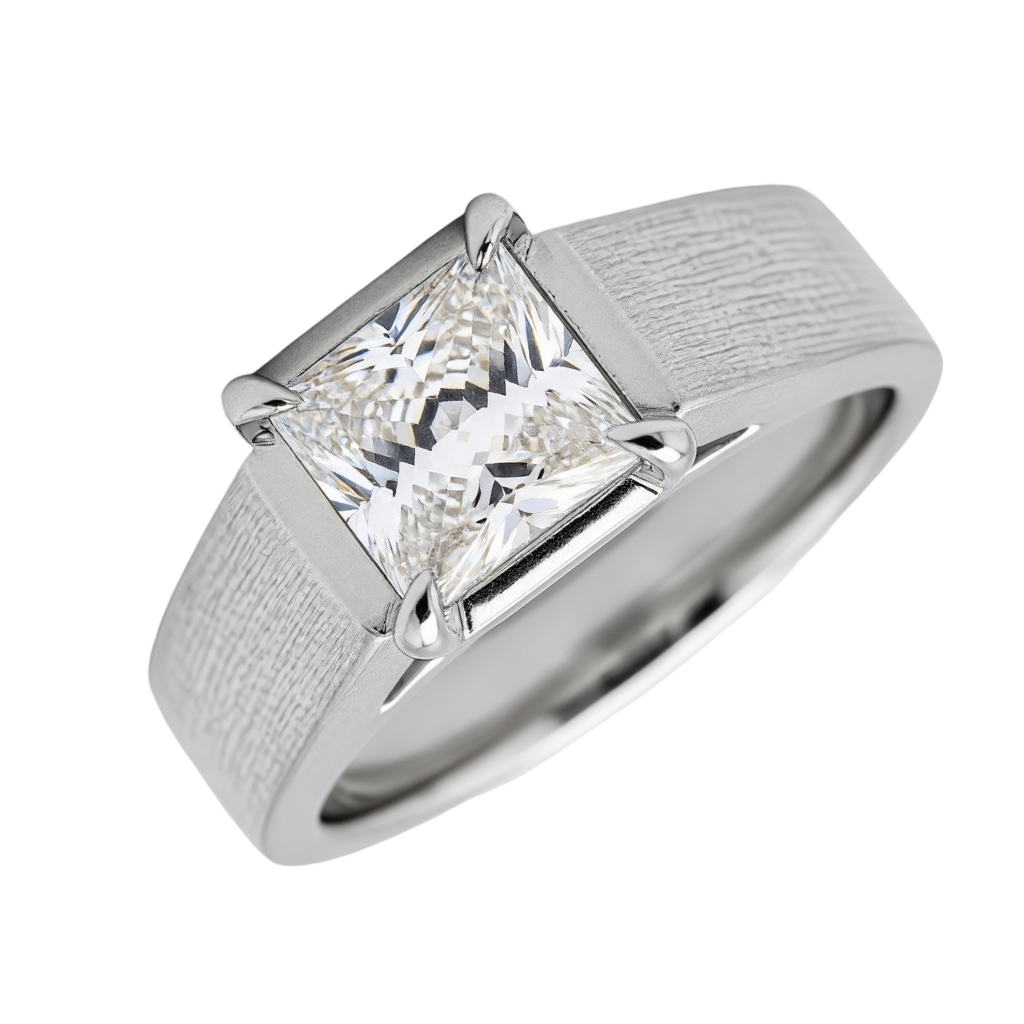 Matte Finish Princess Cut Lab Diamond Solitaire Ring for men