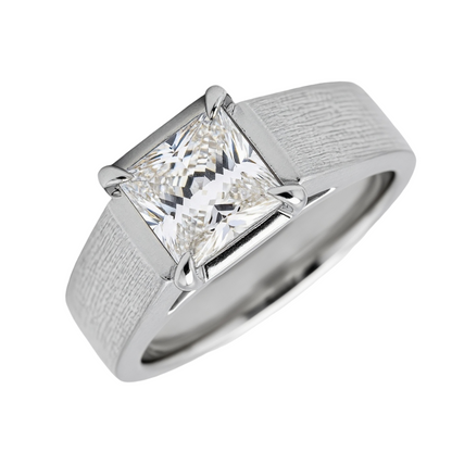 Matte Finish Princess Cut Lab Diamond Solitaire Ring for men