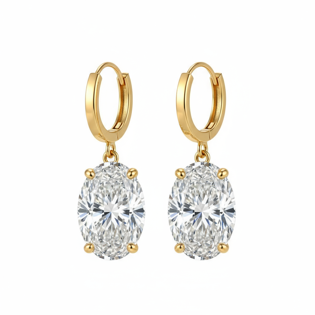 Nahaa Oval Shape diamond solitaire hoop earrings - Jewelslane