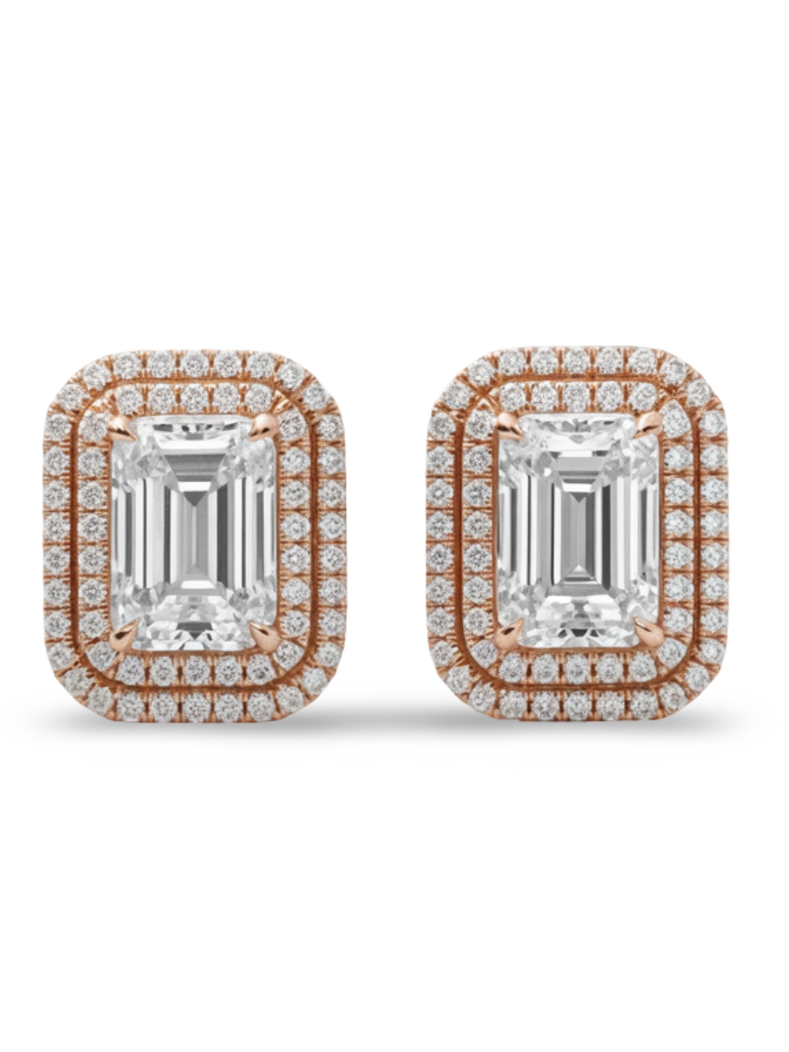 Rose Gold Nava Emerald Cut Lab Diamond Solitaire Earrings